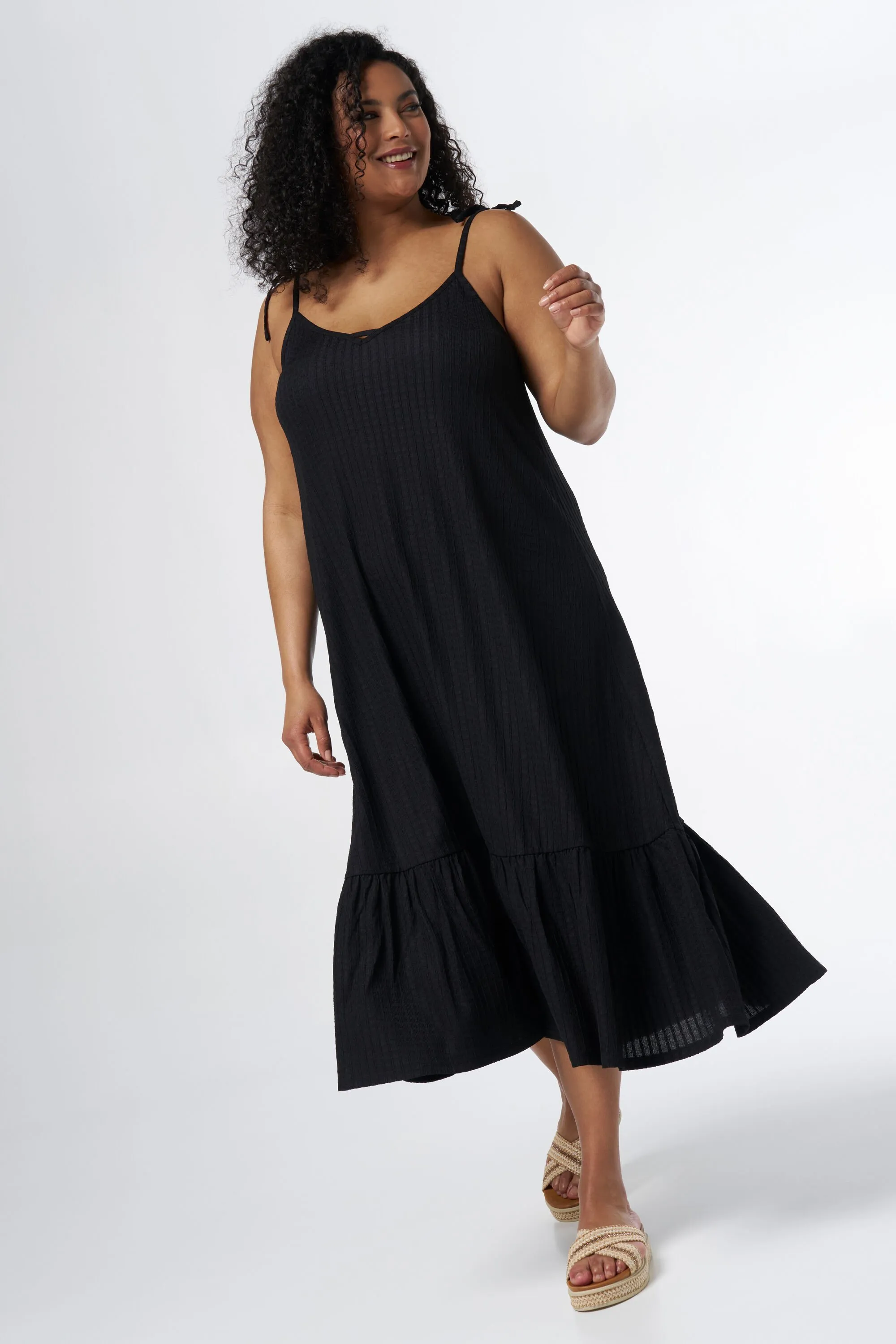 Femmes Robe d’été texturée Noir | MS Mode