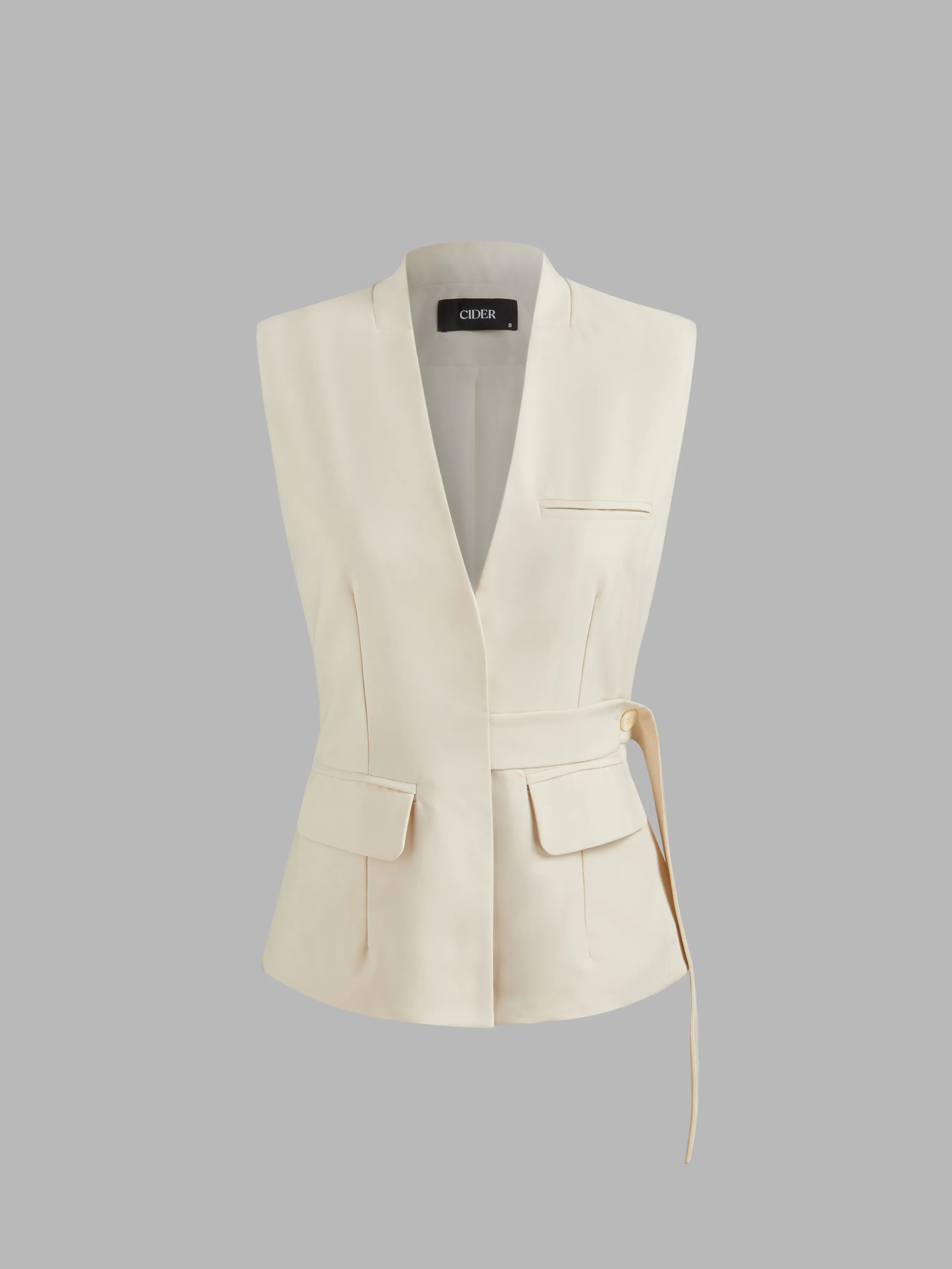 Gilet Blazer ceinturé à col en V uni
