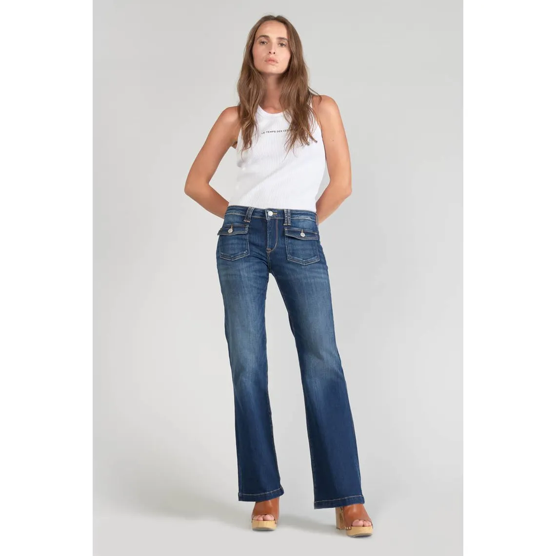 Jeans flare, très évasé , longueur 34 bleu en coton Tia | 3 Suisses