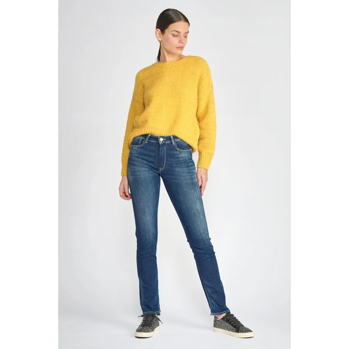 Jeans push-up regular, droit taille haute PULP, longueur 34 bleu en coton Ella | 3 Suisses