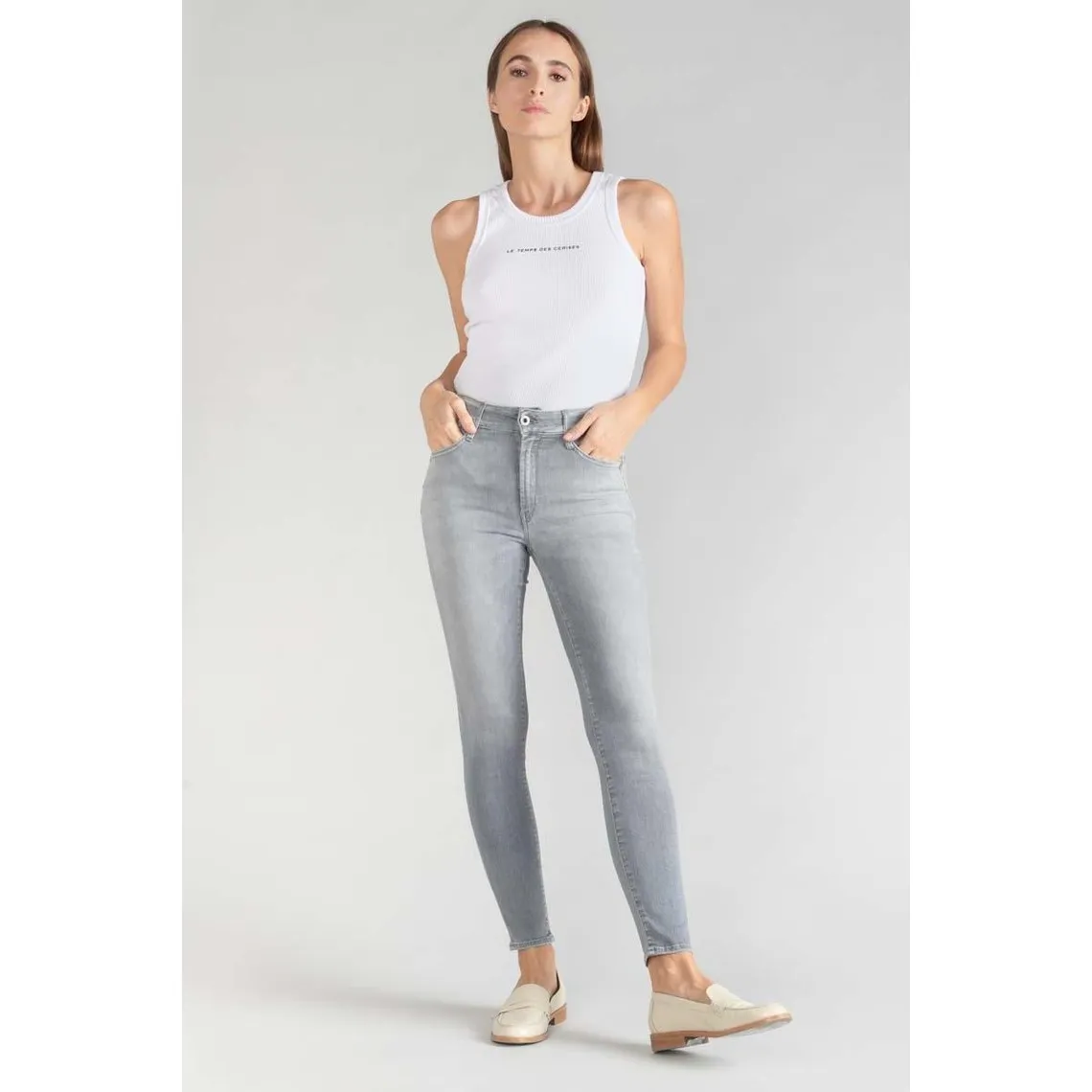 Jeans push-up slim taille haute PULP, 7/8ème gris en coton Noémie | 3 Suisses