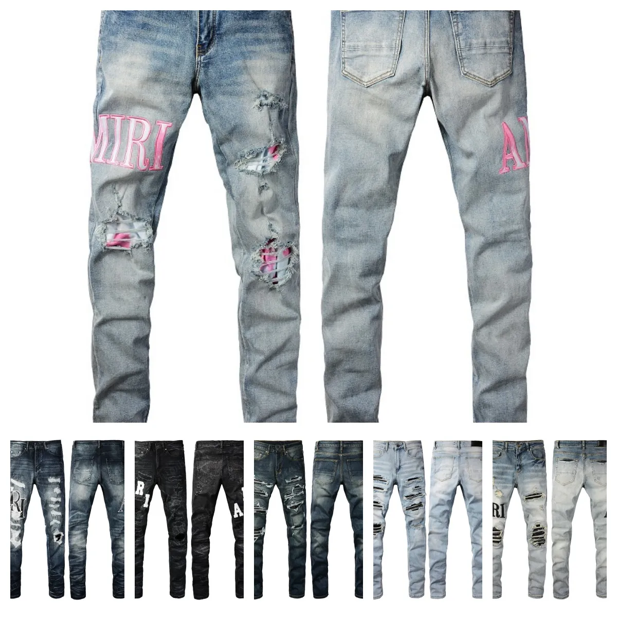 Mejor Precio En A Granel Jeans Pourpre Concepteur De Haute Qualité Concepteur Brodé Cousé Pour Pantalon À La Mode Avec Des Trous