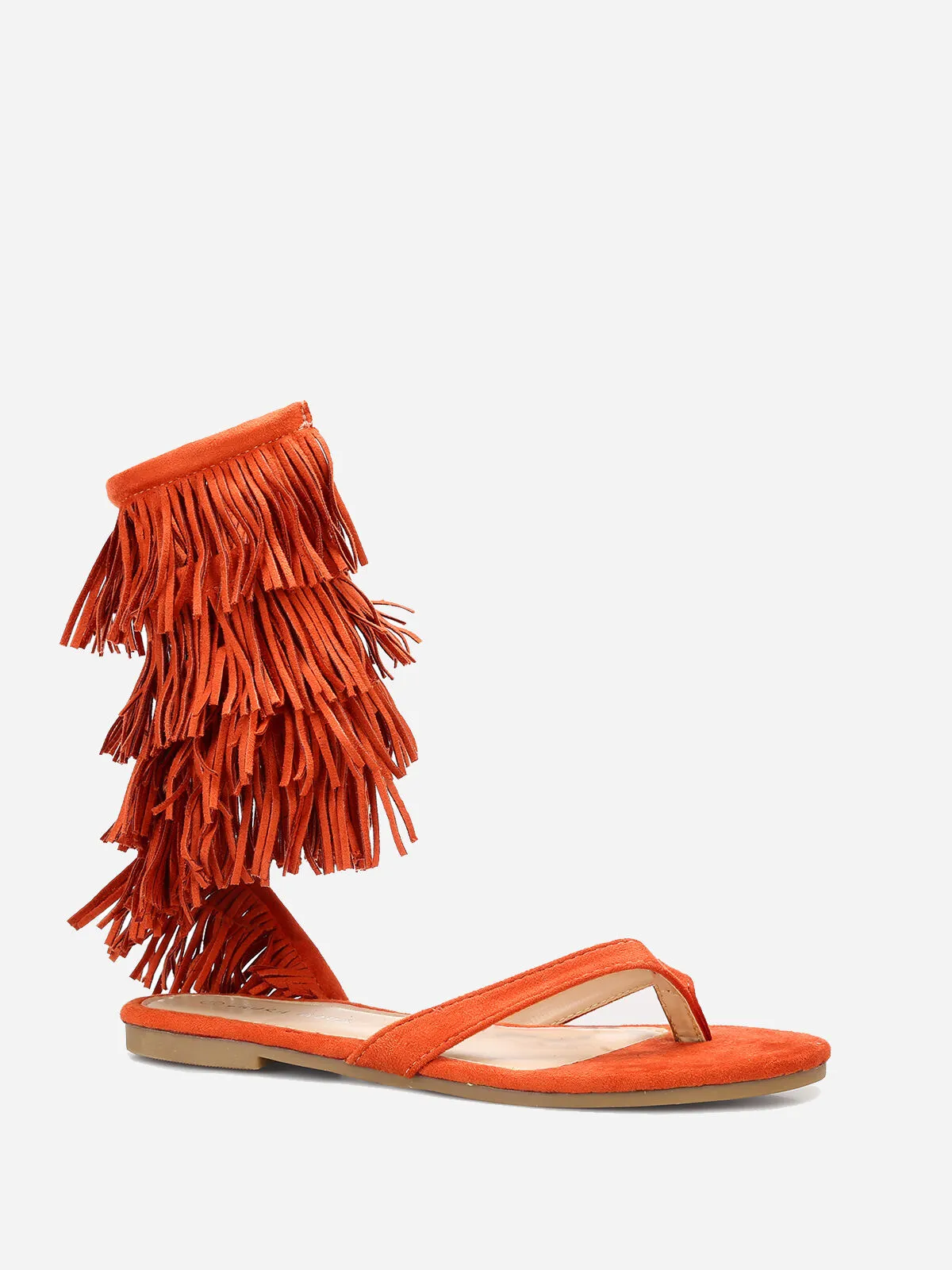 Nu-pieds en suédine avec franges- orange