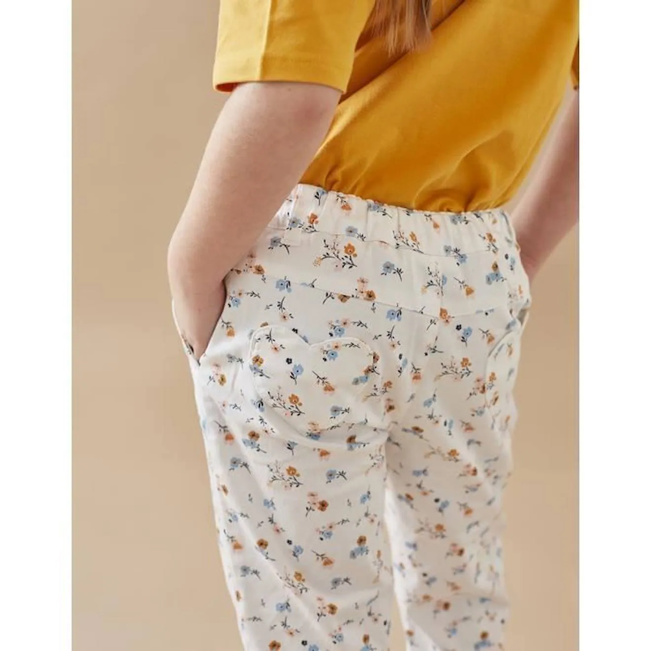 Pantalon 3/4 en twill fleuri blanc - Noukies