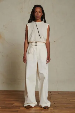Pantalons | Femme Soeur PANTALON VAGABOND Pantalon Oversize Ceinturé En Toile Délavée Craie Craie