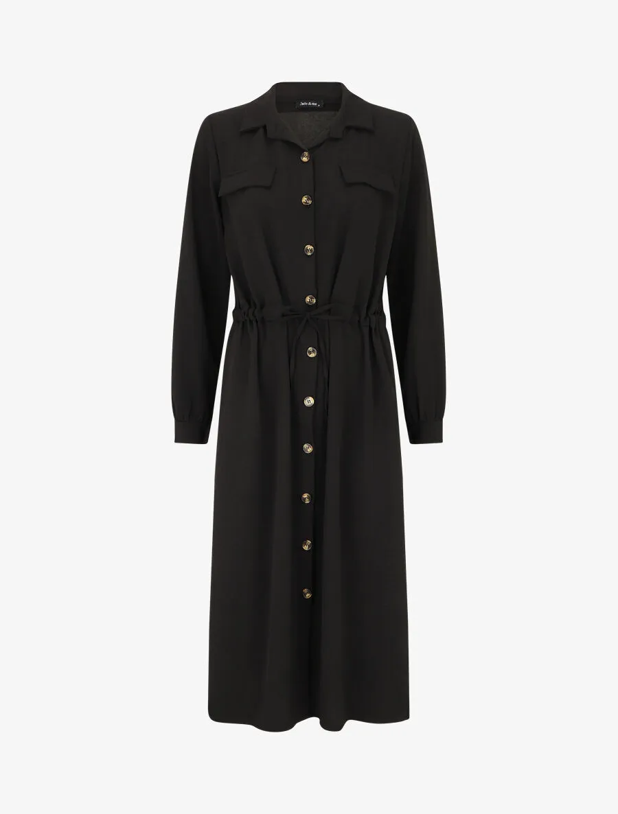 Robe longue fluide boutonnée - Noir