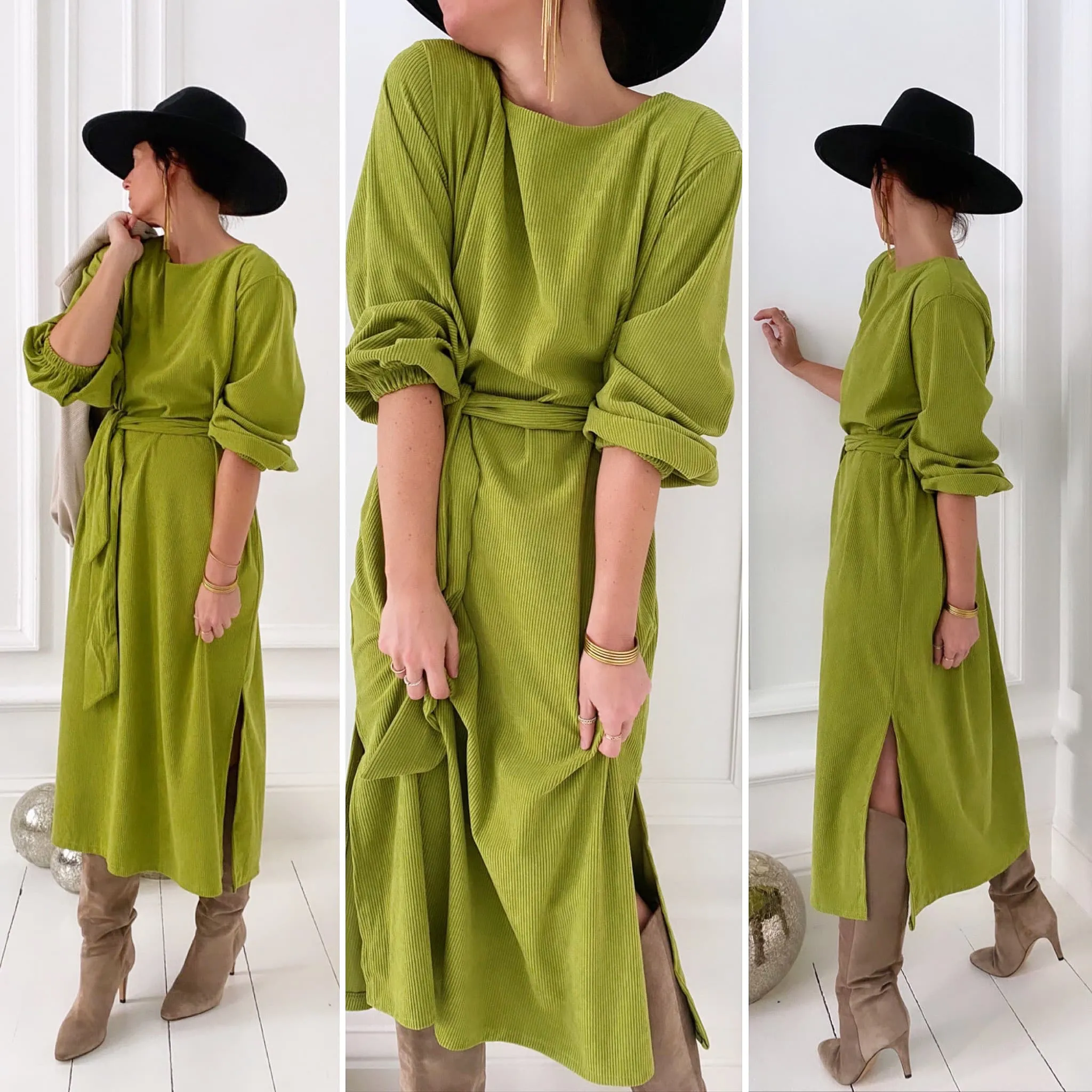 Robe verte velours côtelé