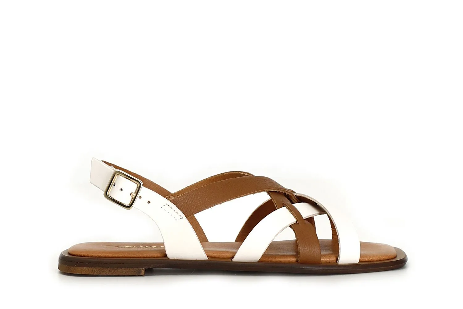 sandales à double croisement en cuir bicolore off white combo - CafèNoir