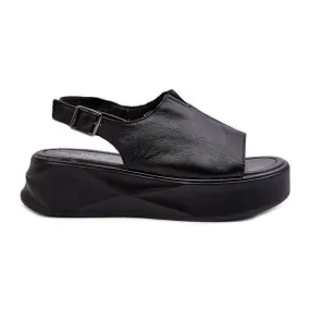 S.Barski Sandales en cuir pour femmes sur la plateforme D&amp;A SJ2301-2 noir le noir