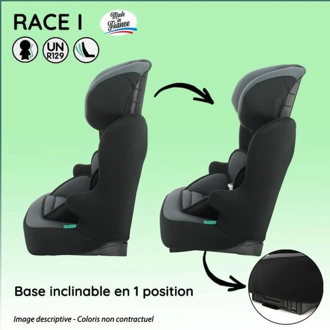 Siège auto ceinturé NANIA RACE I 76-140 cm R129 – de 3 à 10 ans – Têtière réglable - Base inclinable - Marron - Fabrication marr