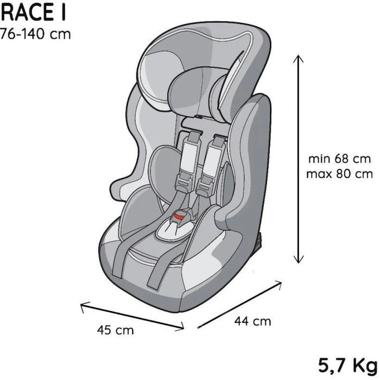 Siège auto ceinturé NANIA RACE I 76-140 cm R129 – de 3 à 10 ans – Têtière réglable - Base inclinable - Marron - Fabrication marr