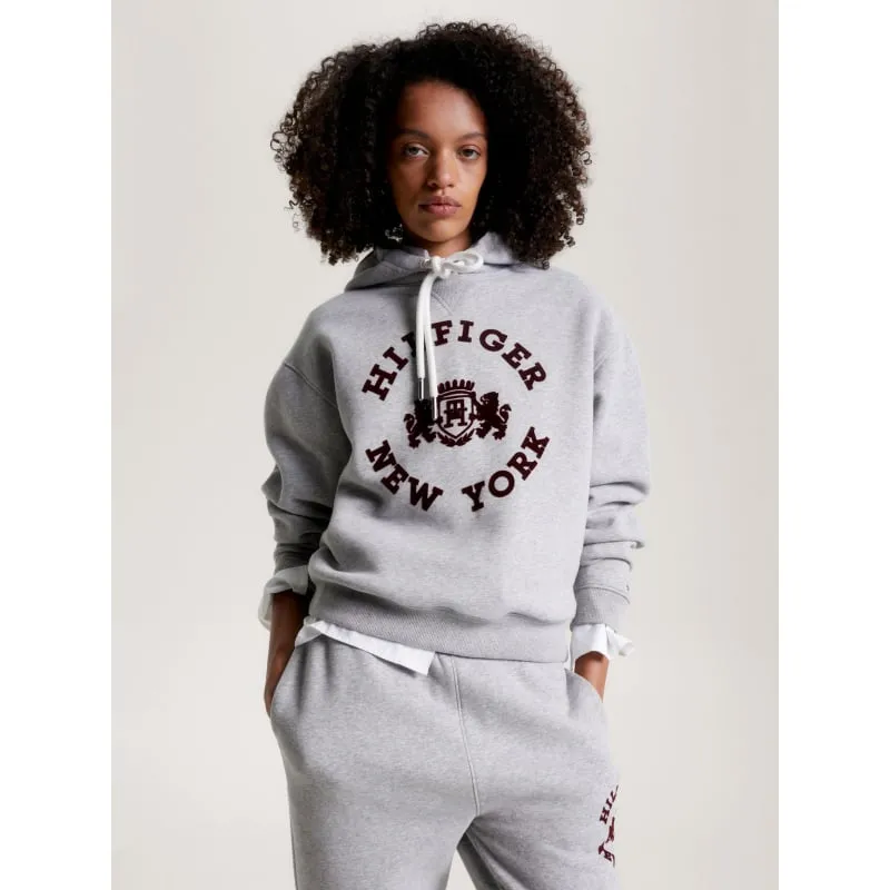 Sweat à capuche varsity flock gris chiné femme - Tommy Hilfiger | wimod