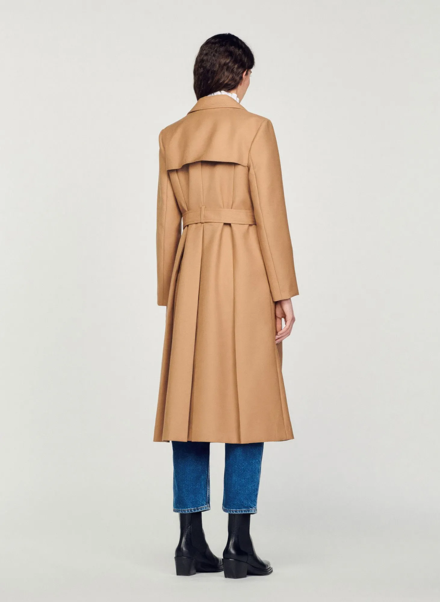 TRENCH LONG COL TAILLEUR CEINTURé - SANDRO pour FEMME | Printemps