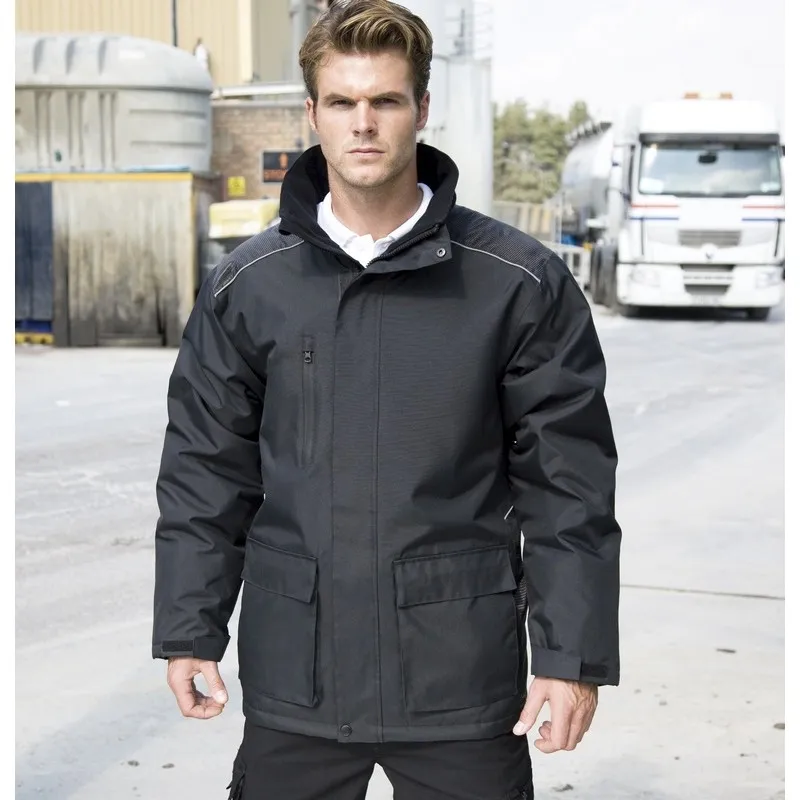 Veste imperméable matellassée très solide et chaude à larges poches capuche col Oxford 300D Vostex unisexe Result