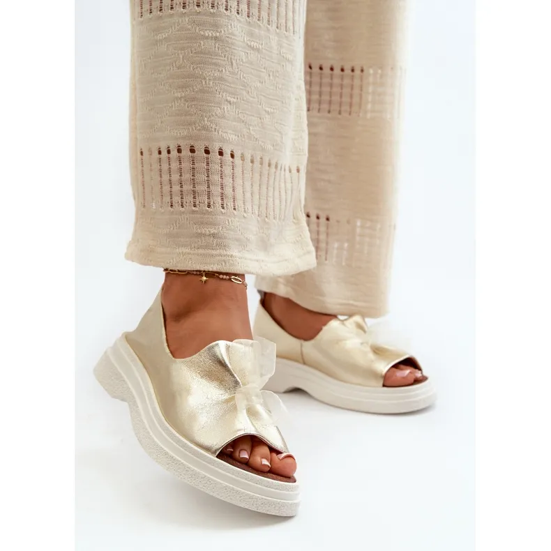 Zazoo 2939 Sandales en cuir pour femme avec nœud, doré d'or